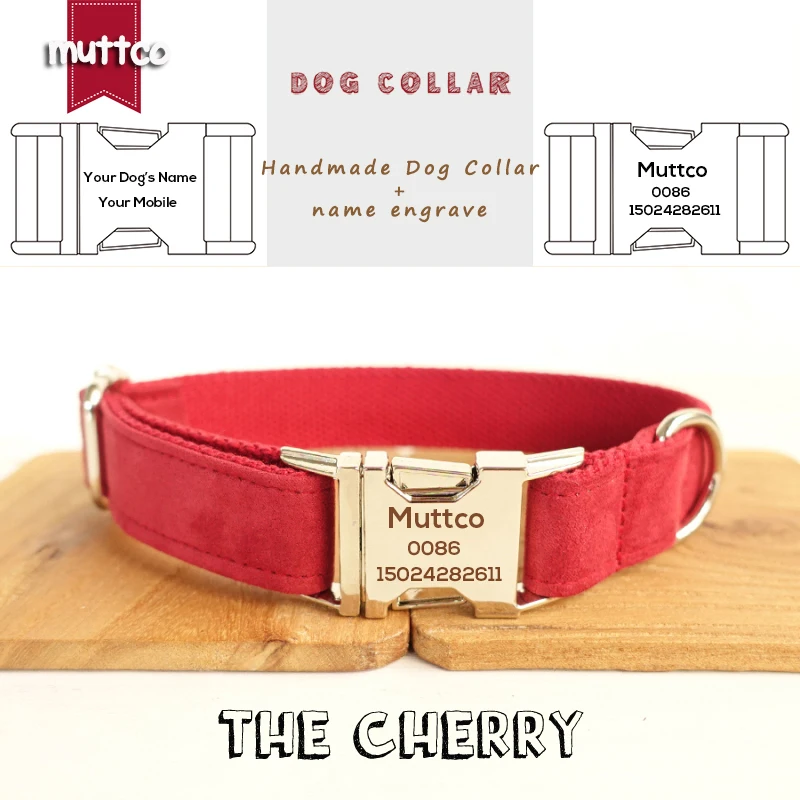 

MUTTCO retailing special self-design personalized pet collar THE CHERRY engraved nameplate canvas dog collar 5 sizes UDC020