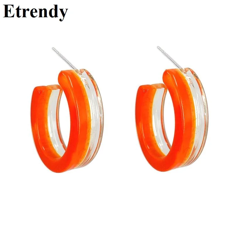 

2019 New Acrylic C Shaped Earrings For Women Candy Colors Geometric Half Circle Simple Earrings Jewelry Orange