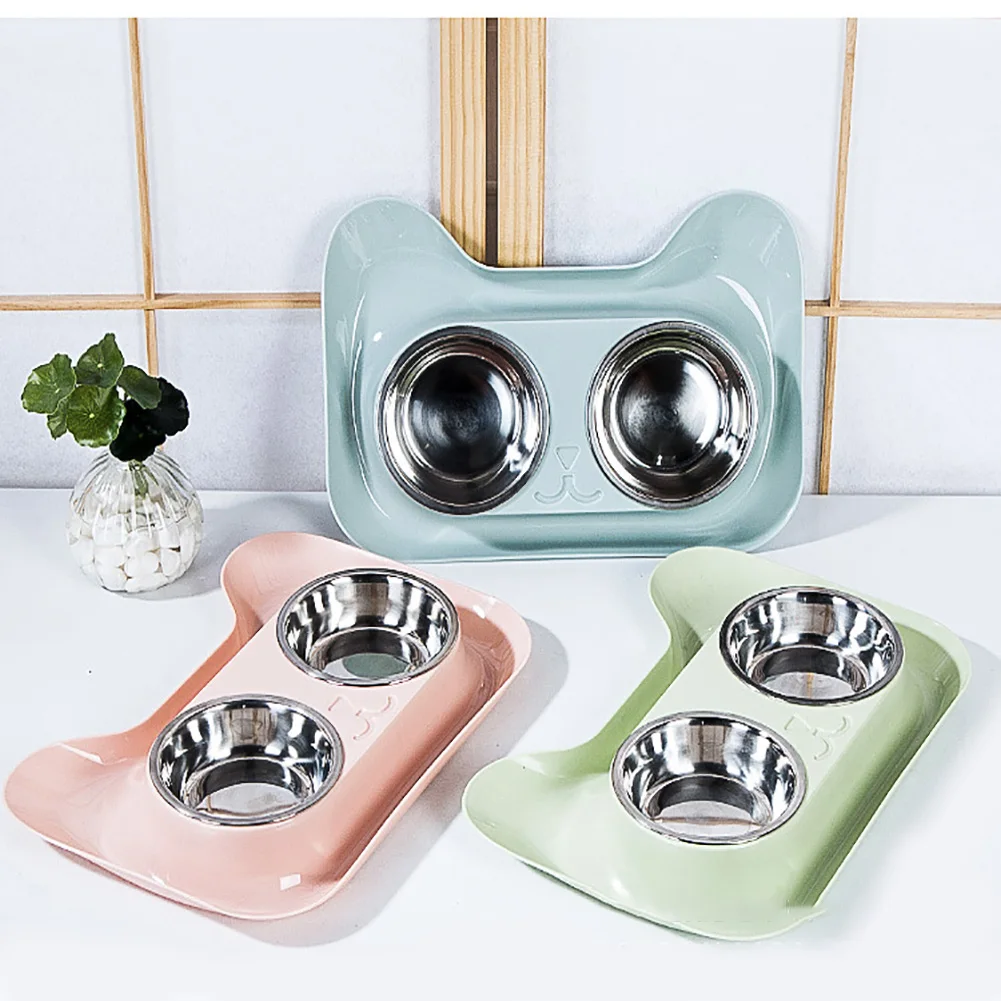 Cat Anti Slip Stainless Steel Durable Non Spill Feeding Bowl Safe Food Feeder Double Drinking Easy Clean Cute Pet | Дом и сад