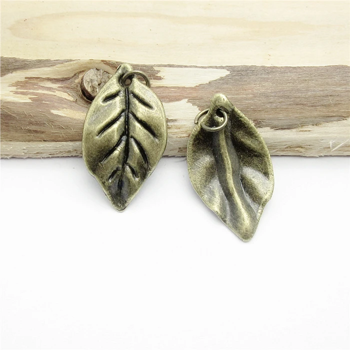 55PCS (25*14mm ) Antique Bronze leaf Charms pendant fit European