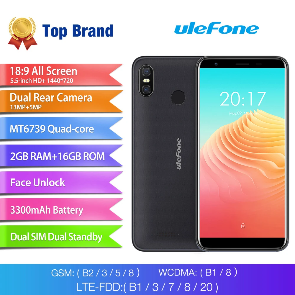 Мобильный телефон Ulefone S9 Pro Android 8,1 5,5 дюймов HD+ MTK6739 четырехъядерный 2 Гб ОЗУ 16 Гб ПЗУ 13 МП+ 5 МП Две тыловые камеры 4G смартфон