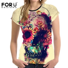 FORUDESIGNS Brand 3D Skull Women Summer T Shirt Crop Top Fashion Woman T-shirt O Neck Elastic Slim Woman Tops Female Clothes Tee
