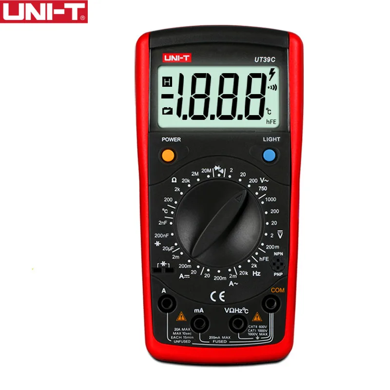 

UNI-T UT39C Modern Digital Multimeters AC 1000V 1999 Count Current Ohm Cap Tester Data Hold Diode Transistor Test