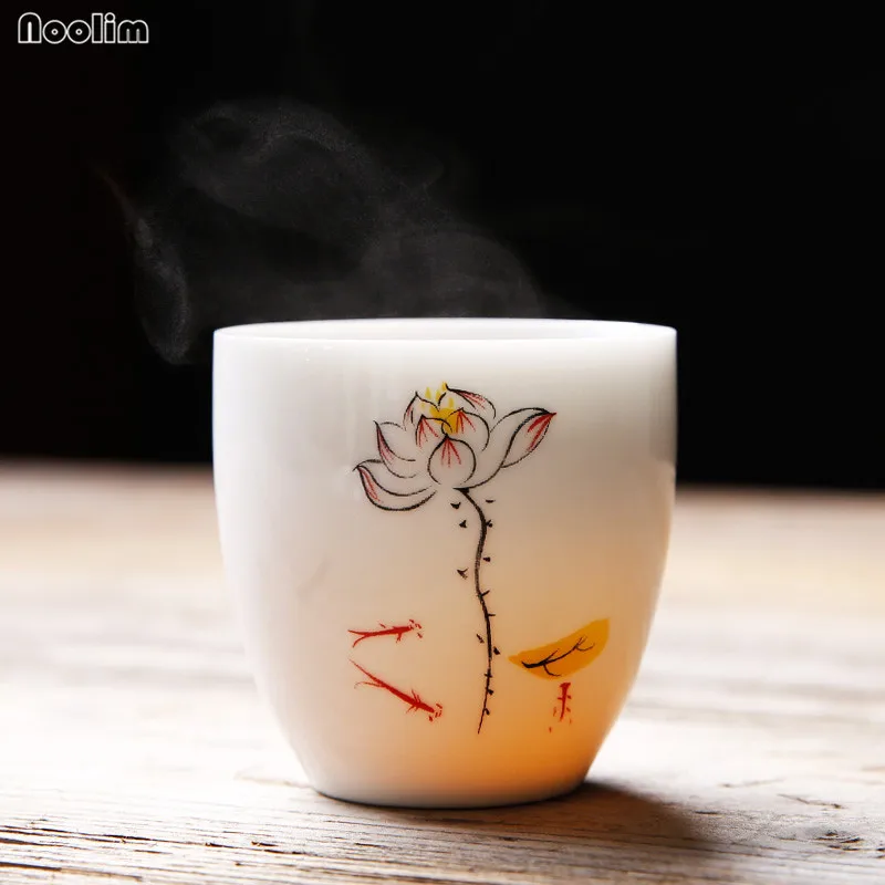 

NOOLIM 110ml Color Changing Tea Cup Kung Fu Tea Set Small White Porcelain Hand Painted Cup Tea Ceremony Drinkware Accessories