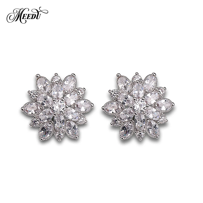 MEEDU высокое качество ромашки цветок кубического циркония CZ Кристалл Halo Серьги гвоздики в серебре/золотых цветах