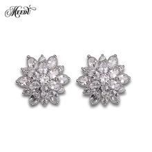 MEEDU высокое качество ромашки цветок кубического циркония CZ Кристалл Halo Серьги гвоздики в серебре/золотых цветах