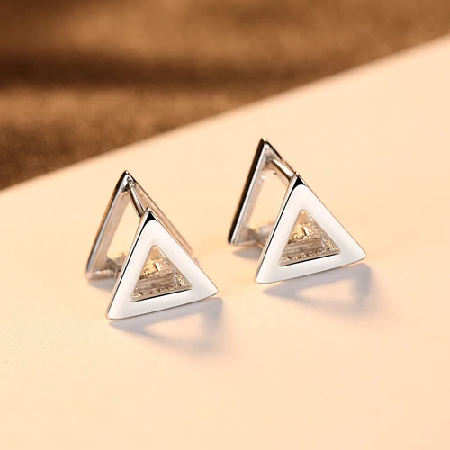 CZCITY Brand Triangular Shape Genuine 925 Sterling Silver Clip on Earrings for Women Lovely Fashion & Classic Style Fine Jewelry white