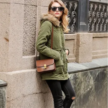 

New Winter Jacket Women Wadded Jacket Female Outerwear Slim Winter Hooded Coat Long Cotton Padded Fur Collar Parkas Plus Size