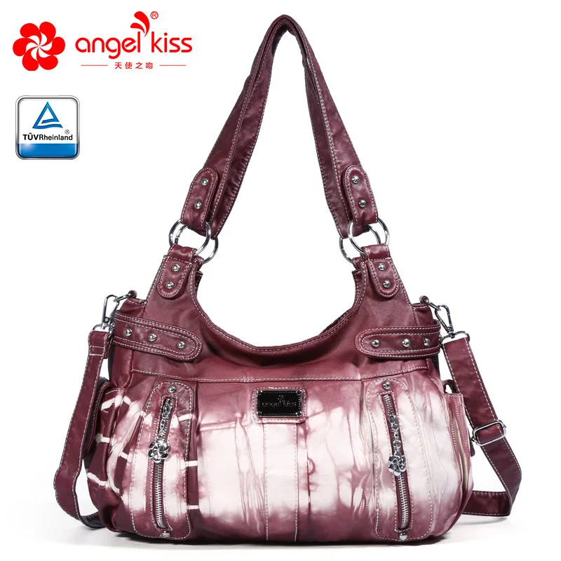

Angelkiss Fashion High Quality Casual Designer Hobos Tote Handbag Women Bags Washed PU Leather Shoulder Sling Bags for Ladies