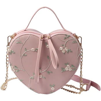 

2020 Summer New Heart-shaped Handbag Quality PU Leather Women's Designer Handbag Lace Flower Tote Chain Shoulder Messenger bag