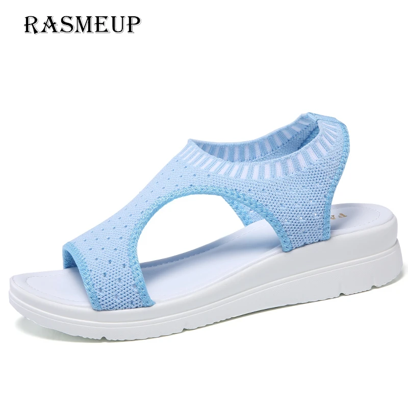 

RASMEUP Women's Sandals 2018 New Summer Women Wedge Comfort Sandals Woman Flat Beach Sandals Female Sandalias Ladies Footwear
