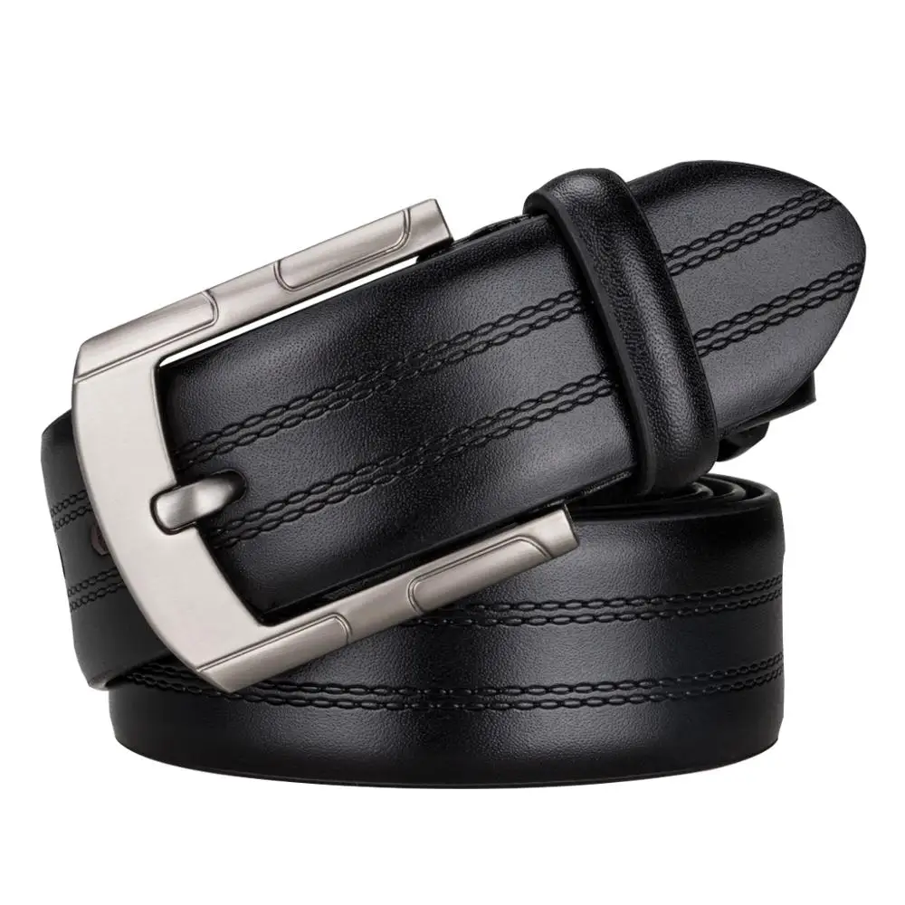 

Metal pin bckle leather belt for male fashion men waist belt DUBULLE top quality black blue and brown belt cowhide strap ZK-0006