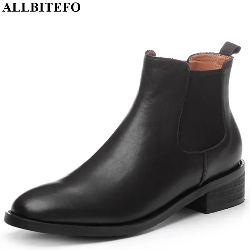 

ALLBITEFO natural genuine leather women boots Autumn Winter simple style ankle boots fashion boots comfortable breathable