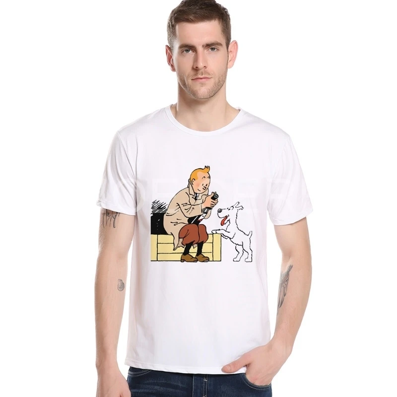 

Tintin Adventure Classic Animation Cartoon T Shirt Men Raglan Sleeve Printed T-shirt Top Brand 3D T shirt M24-4#