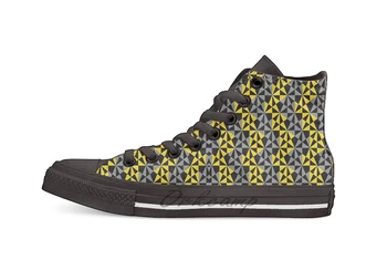 

Geometric Bold Retro Funky Mustard Yellow Grey Mix 1 breathable Casual High Top lace-up Canvas shoes sneakers Drop shipping