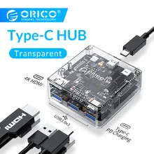 ORICO прозрачный USB C концентратор тип C к мульти USB3.0 4 к HDMI 60 Вт PD Быстрая Зарядка адаптер док-станция для MacBook Pro huawei