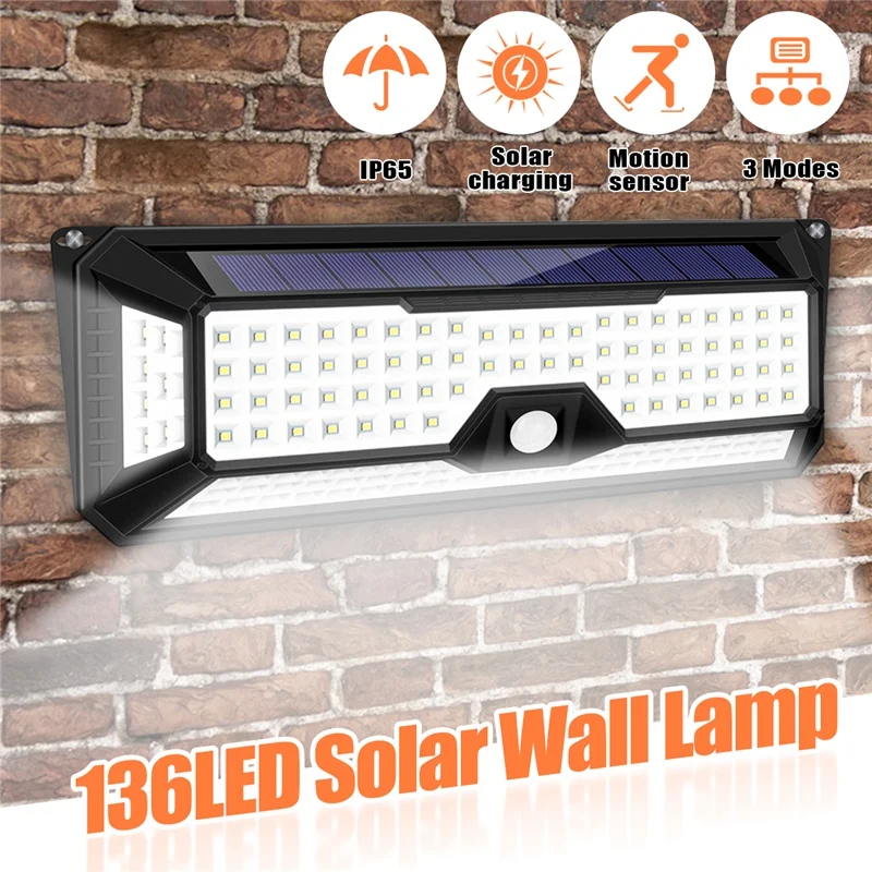 

Mising 3.7V 136 LED Solar Light PIR Motion Sensor Wall Lamp 3 Modes Dimmable 800lm Outdoor Garden Lamp Waterproof IP65