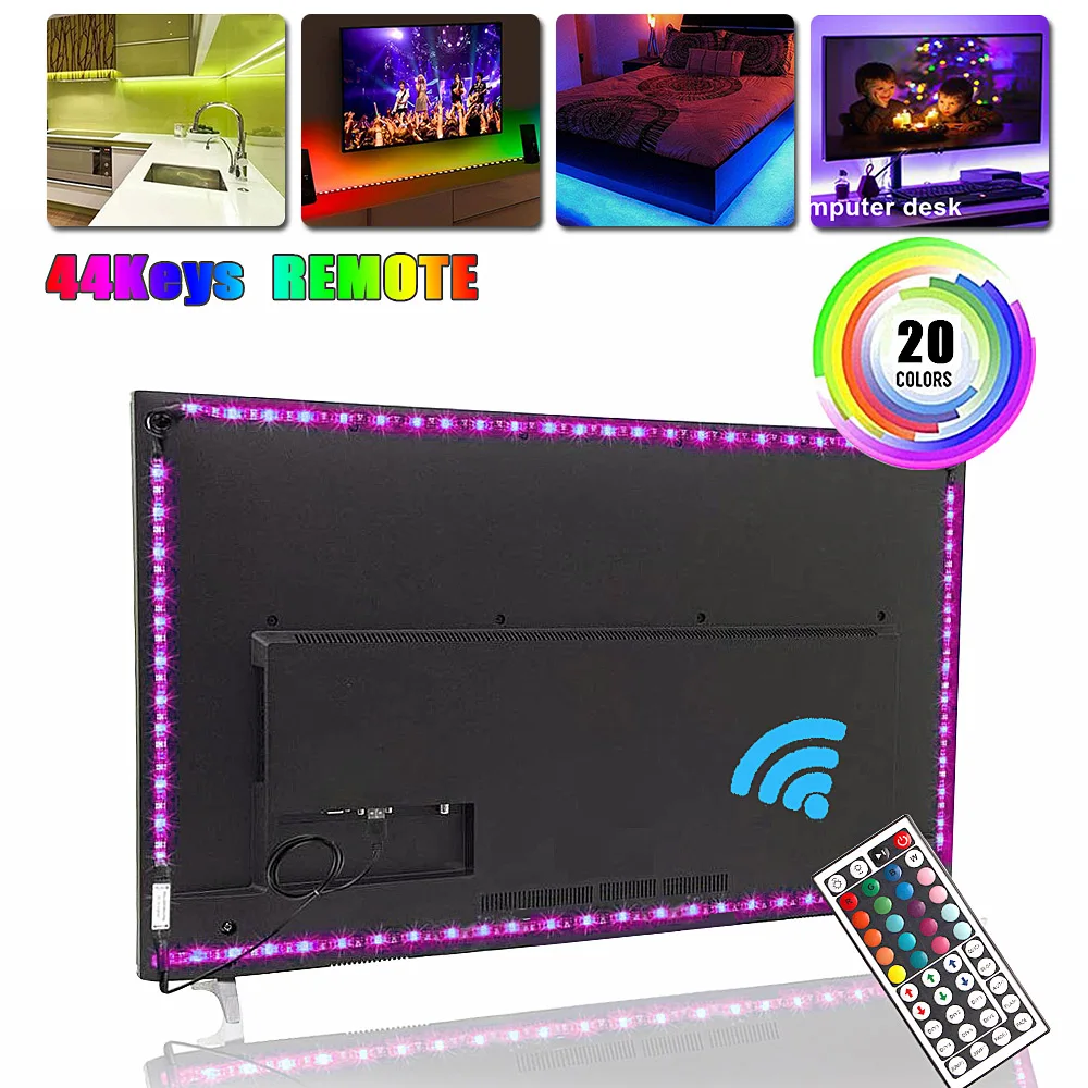 

SMD5050 USB LED Strip Light with 44Keys IR Remote Controller Flexible Lights 1M 2M DC 5V LED Strips Lamp Neon LED Tape 3M 4M 5M