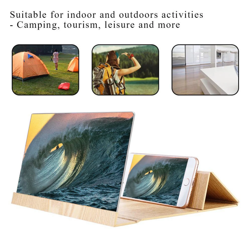 

12inch Wooden Phone Holder Video Screen Magnifier Desktop 3D Enlarger Screen Foldable Stand Holder for All Smartphone