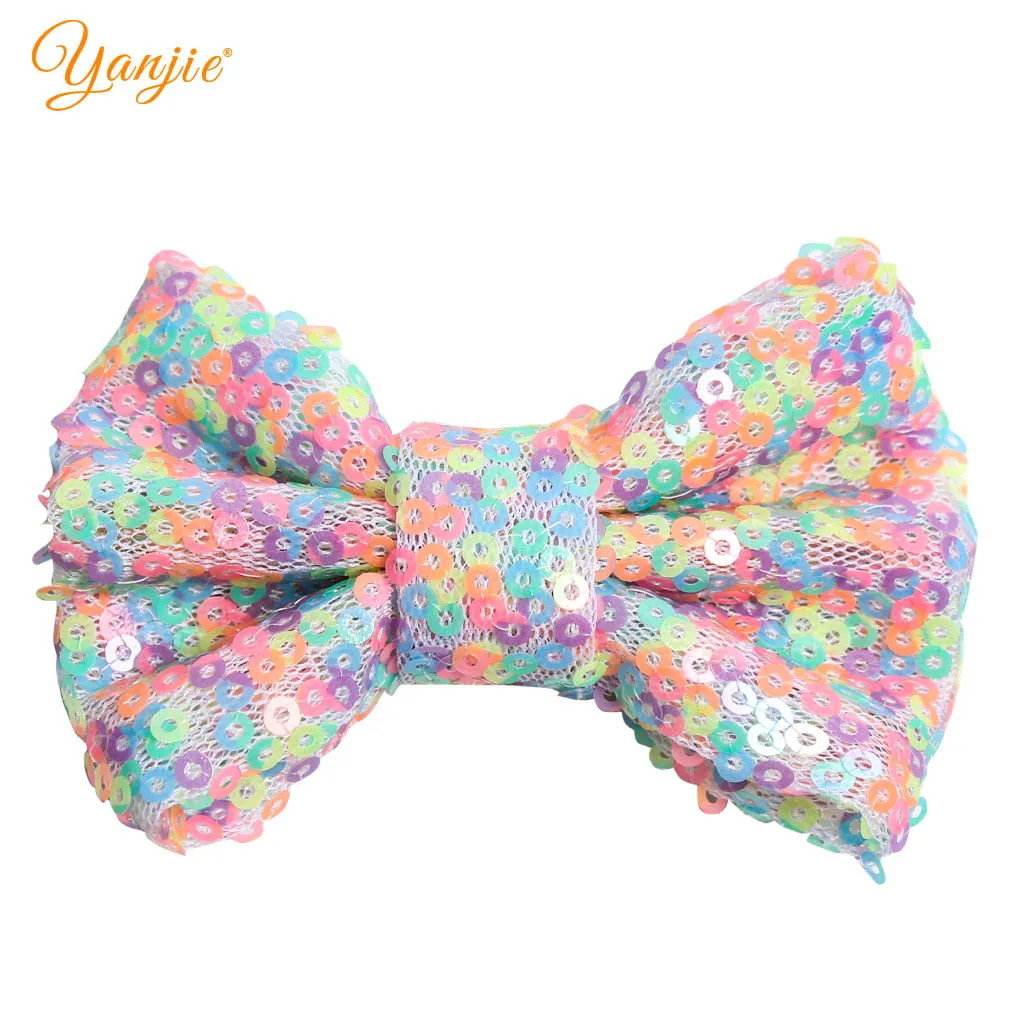 

10pcs/lot 3" Rainbow Sequin Hair Bows For Girls 2019 New Chic Glitter Hair Clip DIY Hair Accessories For Kids Headwear Barrette