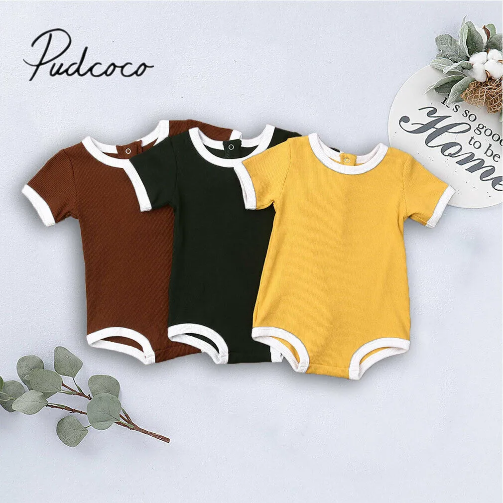 

2019 Baby Summer Clothing 0-3Y Newborn Infant Baby Boy Girl Kid Bodysuit Knitting Pit Solid Jumpsuits Outfit Sunsuit Clothes