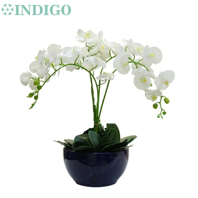 

INDIGO- Orchids Flower Arrangment (4pcs flower+3pcs leaf) Real Touch Table Wedding Party Flower Decorative Event Free Shipping