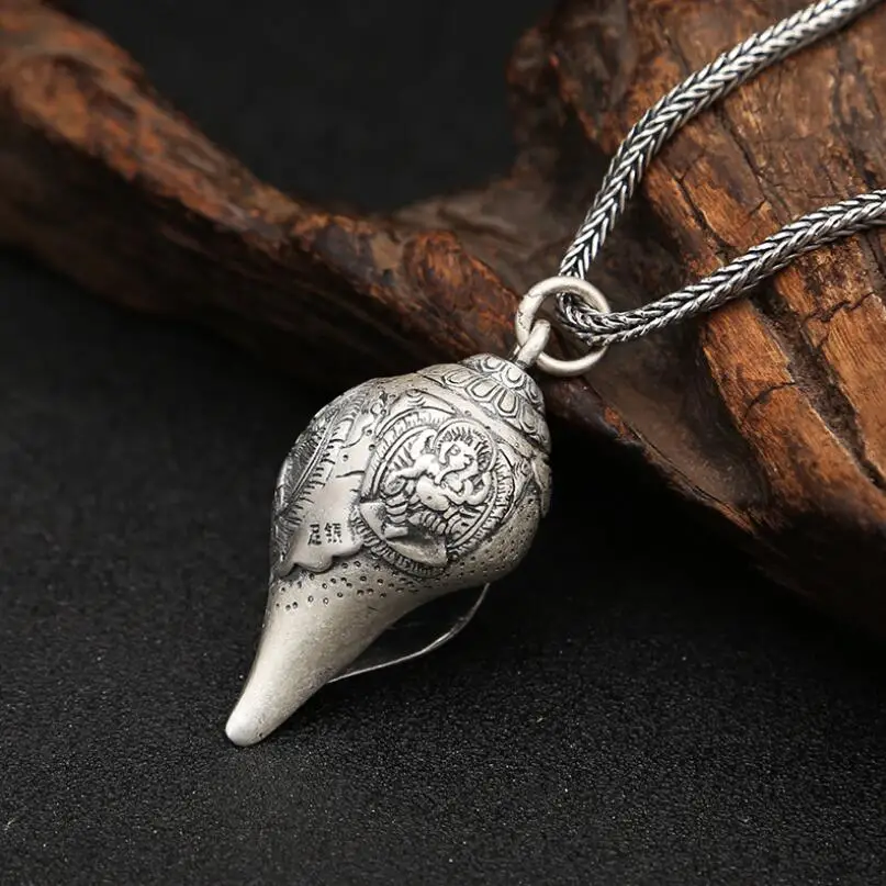 100% Pure Silver Buddhist Ganesh Buddha pendant good luck Wealth God pendant vintage Real 990 Silver Ganesha Buddha Amulet