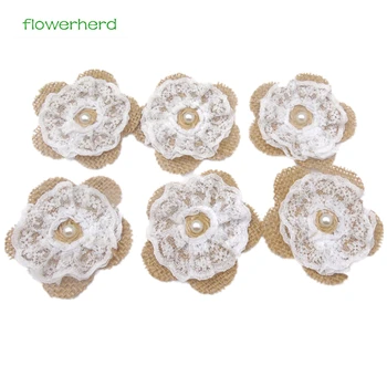 

20Pcs Linen Flower with Pearl Burlap Lace Flowers With Pearl for Handmade Craft Making Wedding Decoration Party Supply