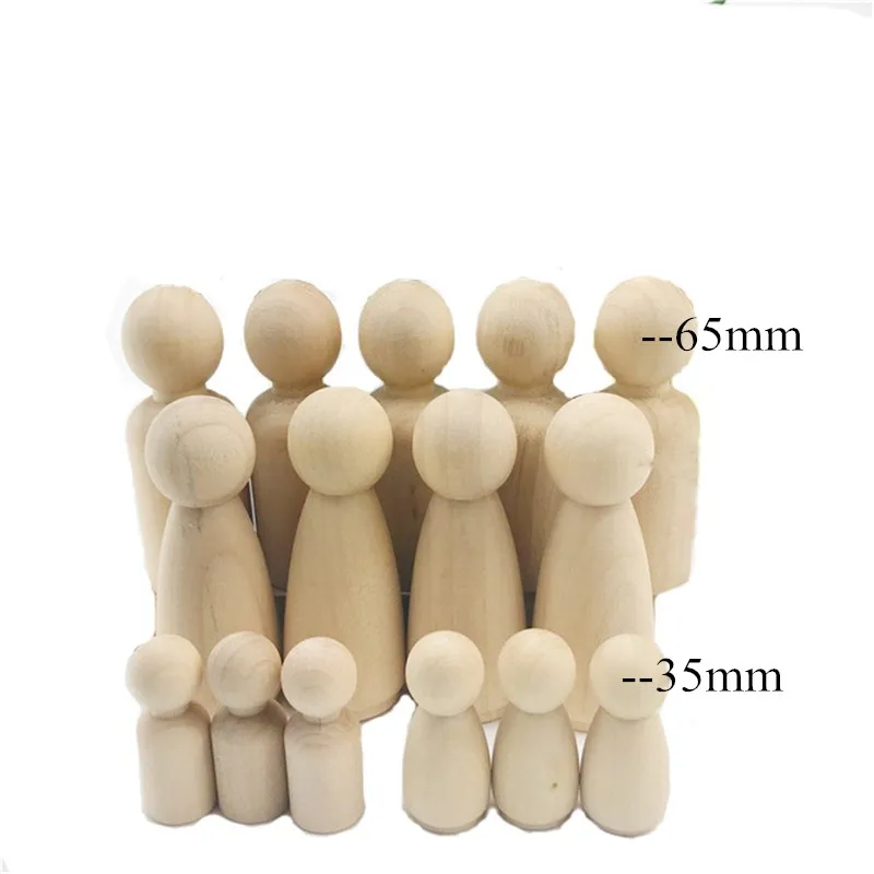 

Hot 50Pcs (65mm & 35mm) School Family Peg Dolls Best Kids Brain Game Toys Unpainted Wooden Peg Doll Teacher And Kids DIY Crafts