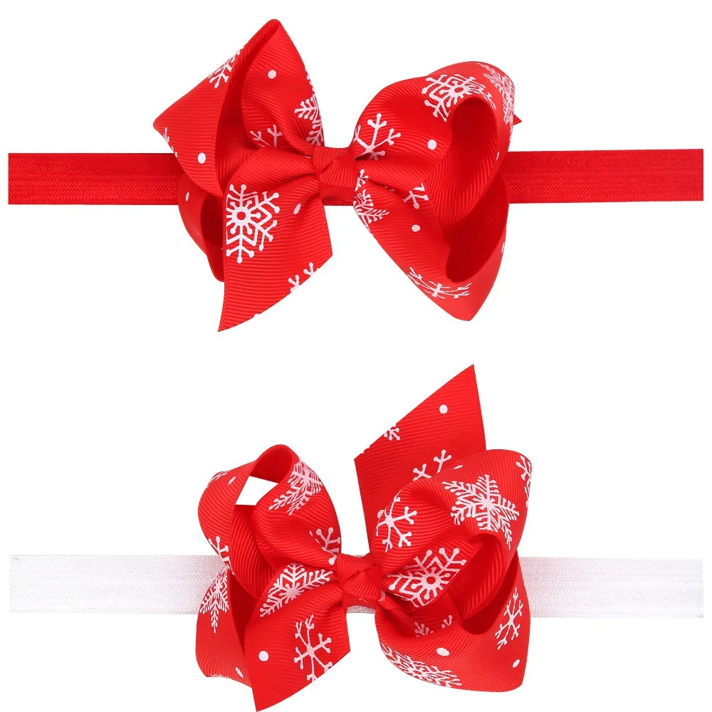 

20PCS 4inch 10cm Christmas snowflake grosgrain ribbon JOJO bow elastic soft FOE headband for Christmas wholesale