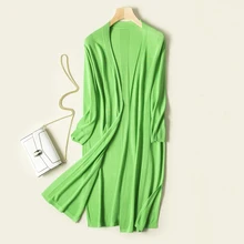 Новинка, женский тонкий длинный кардиган, куртка, лето-осень, повседневный свободный Шелковый вязаный кардиган, женский свитер, пальто размера плюс AB1465