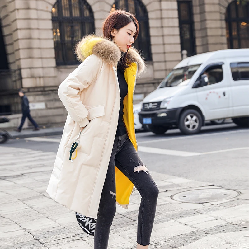Winter Duck down jacket women Big fur collar Hooded 2019 New Down coat long parka Fashion Thick Warm Coats female | Женская одежда