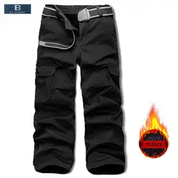 [EL BARCO] хлопок флис повседневные штаны для мужчин для зимние теплые мягкие Черный Армейский зеленый мужские брюки Карго карманы на