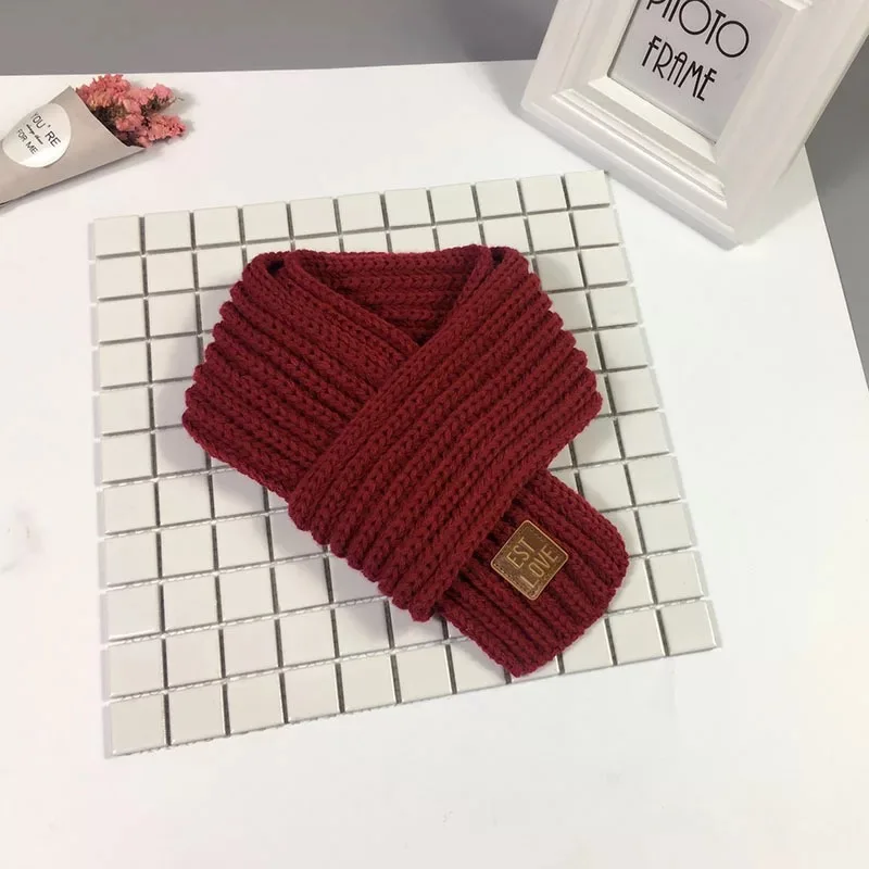 wine red W-401 Детский шарф для мальчиков и девочек; теплый плотный маленький шарф; вязаный шарф в Корейском стиле для мальчиков и девочек; сезон осень-зима - Цвет: wine red W-401