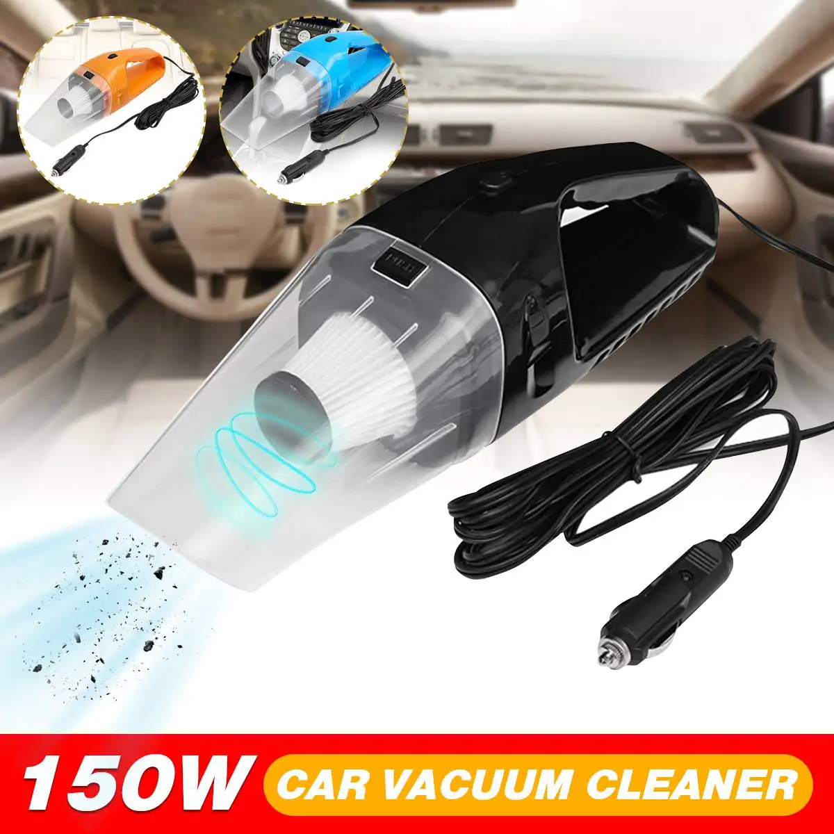 

150W Mini Handheld Wet & Dry Auto Car Vacuum Cleaner Portable Chargeable Home 12V Super Suction Vehicle Vacuum Cleaner