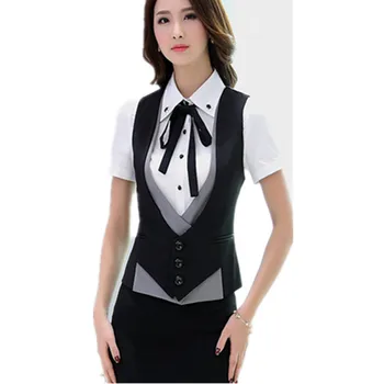 

2020 New Plus Size 5XL Elegant Patchwork Formal Women's Work Vest Gray Black V-Neck Slim Female Vest Office Waistcoat for Women