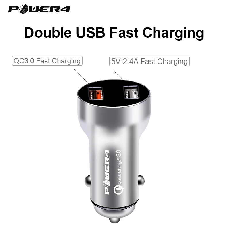 Power4 Dual USB Car Charger For iPhone Samsung Huawei Two QC3.0 Car USB Charger Ports For Mobile Phone Fast Charge