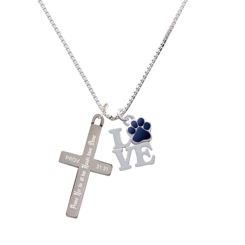 Love with Navy Blue Paw - Praise Her - Cross Necklace