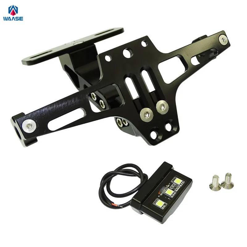 waase Motorcycle Adjustable License Number Plate Frame Holder Bracket with light For Yamaha YZF R1 R6 R3 R25 MT-07 MT-09 XJ6 FZ1