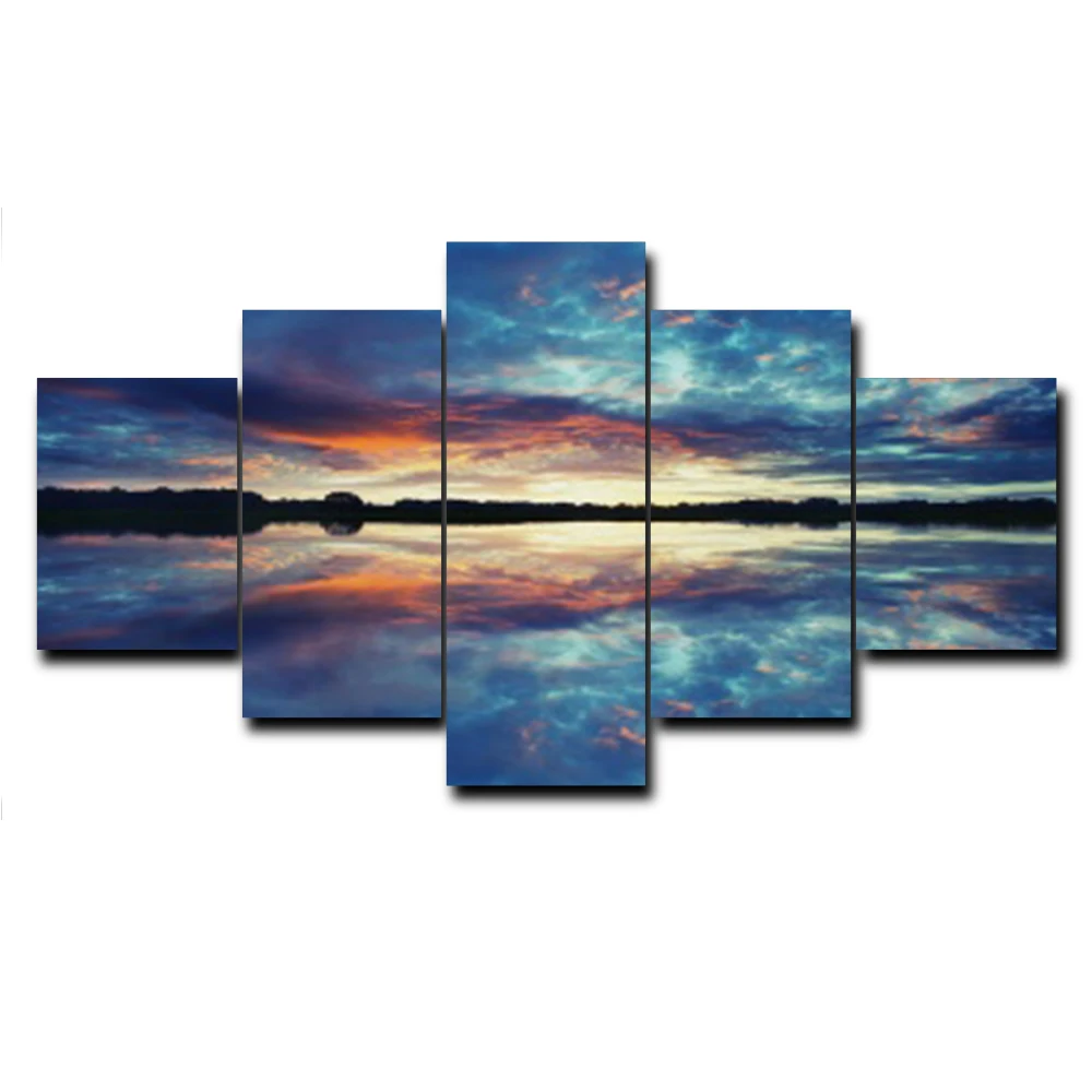 

Sunrise Scene 5 Panel Print On Canvas Wall Artwork Oil Painting Poster for Living Room Home Decoration No Frame