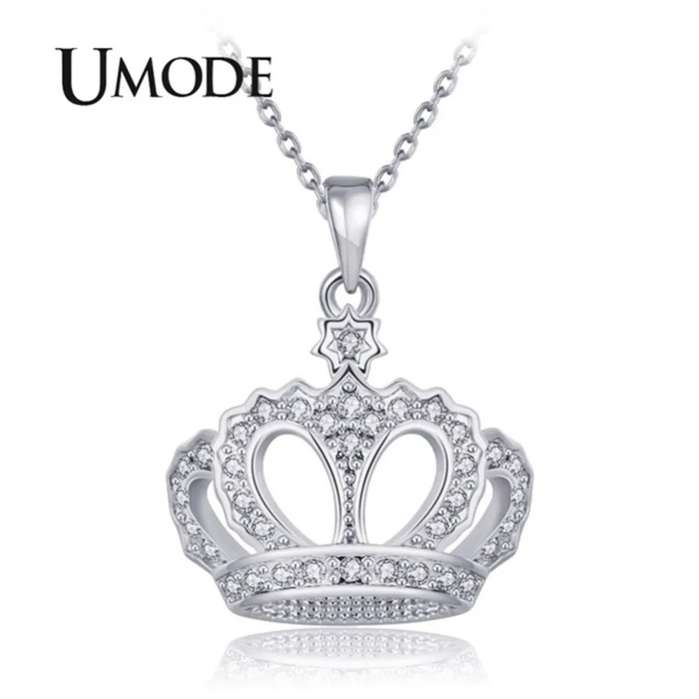 

UMODE Rose Gold Color New Fashion Crown Pendant Necklaces for Women 2018 Clear Zircon Crown Necklace Pendants Jewelries AUN0308C