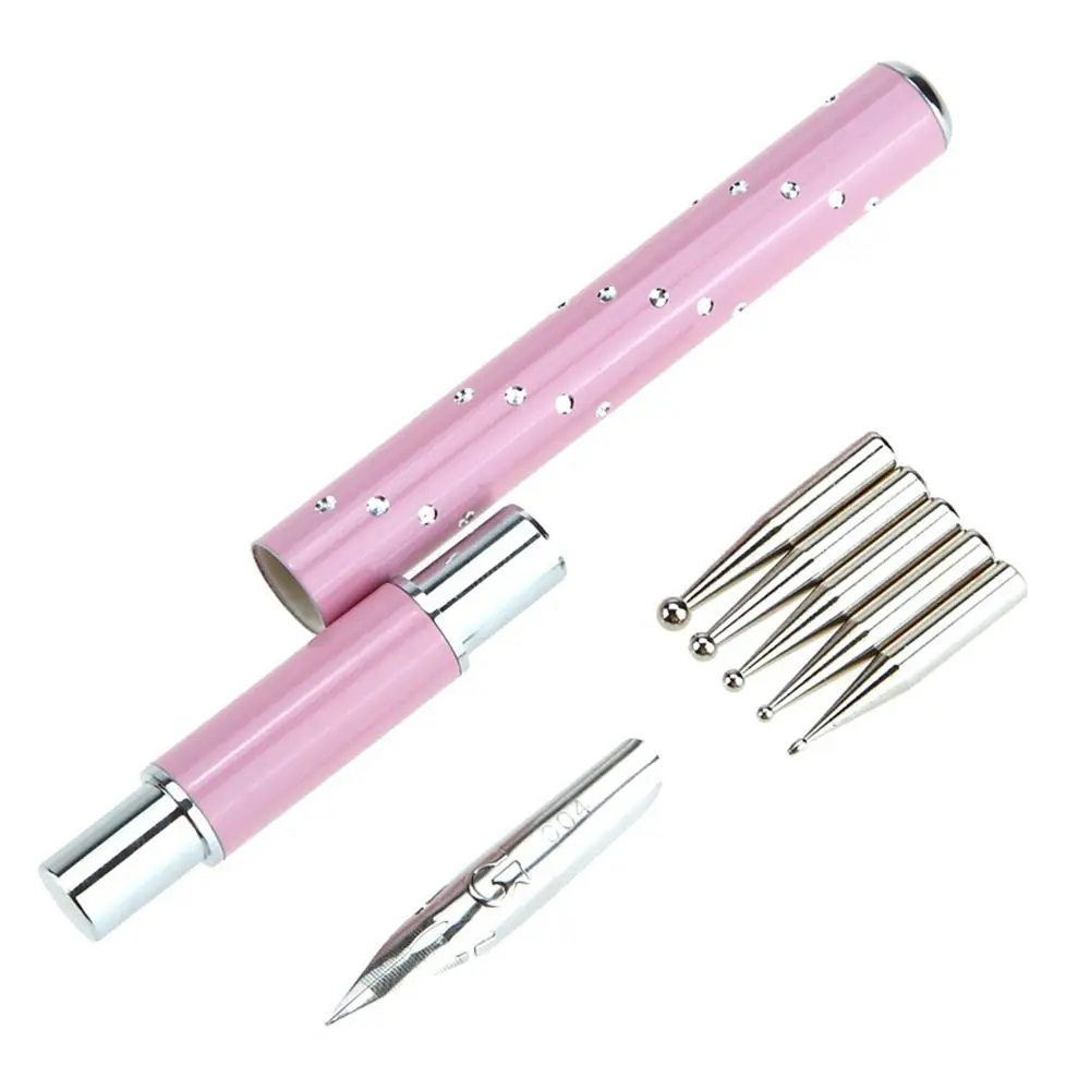 

6 in1 Nail Art Dotting Pen Brush Set Removable Changeable Metal Steel Head Dot Flower Line Paint Drawing Manicure Tool