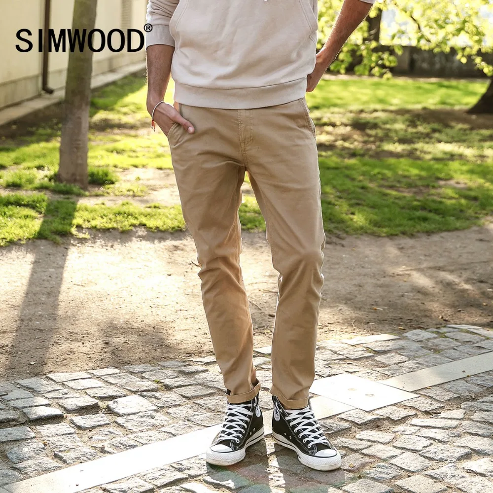 

SIMWOOD 2019 Spring Casual Pants Men Slim Cotton Male Trousers Slim Fit High Quality Plus Size Brand Clothing 180325