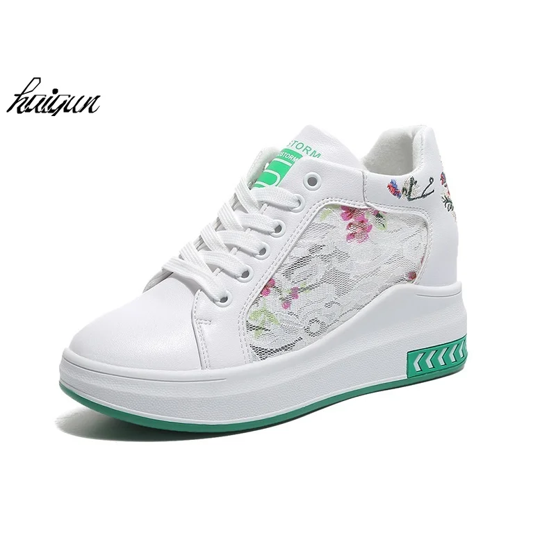 

2019 Summer New high quality Mesh sneakers Woman Casual Shoes Breathable Platform Women Shoes white black Ladies 8cm