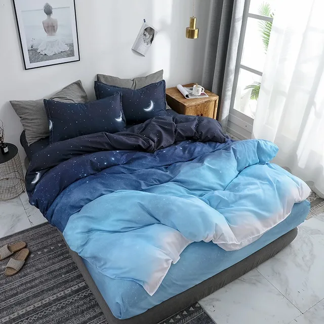 $US $18.43  Starry Night Sky Bedding Sets Moon and Star Pattern Gradient Color Duvet Cover Set Bed Sheet Pillow