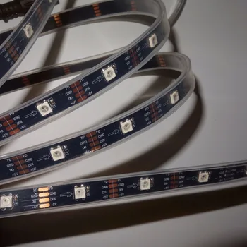 

4wires(with returned signal) addressable 5m 30LEDs/m DC5V WS2812B led pixel strip;waterproof in silicon tube;IP66;BLACK PCB;