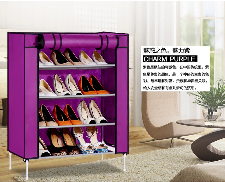 

Charm Purple 3 steps non-woven fabric dustproof and wet proof utility shoes cabinet storages racks folding