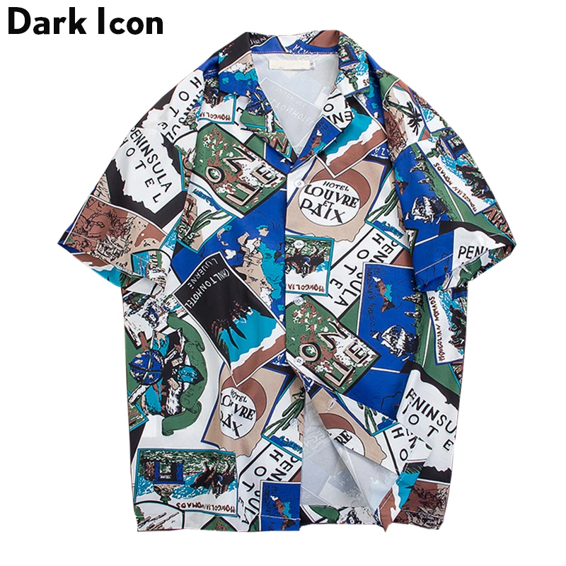 

Printed Turn-down Collar Men's Shirt Short Sleeved Shirts 2018 Summer Streetwear Clothing 2 Colors