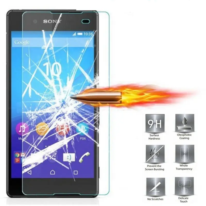 Защитное стекло закаленное 9H для Sony Xperia E3 E4 E4G E5 M2 M4 M5 C3 C4 C5 T2 T3|e3 battery|e4 care3 power |