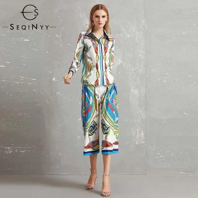 Cheap SEQINYY Printed Two-Piece Suit 2018 Early Autumn Woman's New High Street Fashion Long Sleeve Shirt+Flower Calf-Length Pants Set Cheap SEQINYY Printed Two-Piece Suit 2018 Early Autumn Woman's New High Street Fashion Long Sleeve Shirt+Flower Calf-Length Pants Set